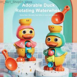 Bath Toys Waterwheel Bath Toy Cartoon Duck Baby Bath Toys Preschool New Born Baby Bathtub Water Toys With Strong Suckers Bathtub Toys Q231212