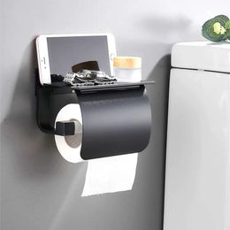 Toilet Paper Holders Black/Silver Toilet Paper Shelf Aluminum Bathroom Hardware Waterproof Roll Paper Holder Storage Rack Paper Towel Hook With Cover 231212