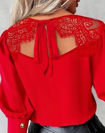 Women's T Shirts Woman Eyelash Lace Patch Tied Detail Fashion O-Neck Top 2023 Winter Gigot Sleeve T-Shirt Blouses Female Casual Clothing