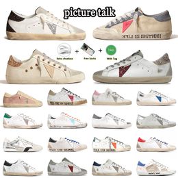 Classic Gold Designer Shoes super star brand men casual do old dirty luxury women mens Italy sneakers sequin white leather nappa pink silver heel tab stars loafers