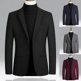 Men's Suits Stylish Suit Top Two Buttons Pockets Cardigan Long Sleeve Woolen Coat