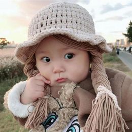 Hats Winter Soft Warm Cute Wig Big Braid Kids Girls Princess Hat Baby Children Knitted Birthday Christmas Party 48-52cm