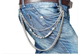 Layer Waist Punk Wallet Chain Silver Men039s Keychains Skull Biker Link Hook Trousers Pant Belt Chain Fashion Jewellery For Boys7944255