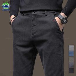 Men's Pants 2023 New Autumn Winter Classic Work Stretch Pants Men Cotton Business Slim Fit Grey Black Korea Thick Casual Cargo TrousersL231212