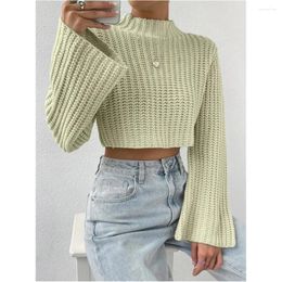 Women's Sweaters Retro Sweater Cropped Top Flare Sleeve Fashion Knitted Pullovers Trend Design Women Y2K Clothing Knitwears Jumper