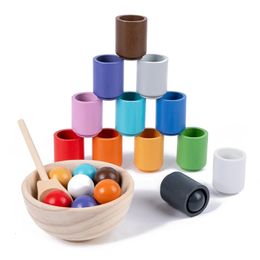 Intelligence toys Baby Montessori Wooden Toy Rainbow Ball And Cups Colour Sorting Games Fine Motor Early Education Learning Toys Gifts For Children 231212