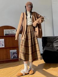 Skirts Mori Women Tweed Half-body Plaid Skirt Autumn And Winter High-waisted Vintage College Color-blocking Large Hem Lady Dress