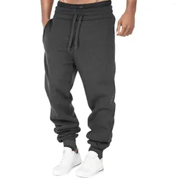 Men's Pants Male Fleece Sweatpants Fitness Running Trousers Drawstring Loose Waist Solid Color Y2k Pocket Harajuku Pant