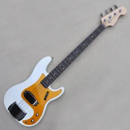 4 Strings White Electric Bass Guitar with 20 Frets Rosewood Freboard Gold Pickguard Customizable