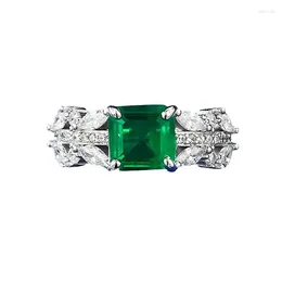 Cluster Rings SpringLady Elegant 925 Sterling Silver 7 7MM Emerald High Carbon Diamond Gemstone Ring For Women Wedding Party Jewelry Gifts