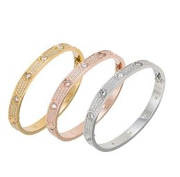 New titanium steel 3 Row Diamond Bracelet Fashion brand full ldiamond Love Bangle Women Bracelet Bangles with dust bag1003703