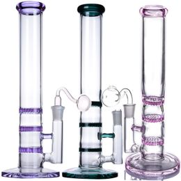 In Stock 11 inch Tall Black Blue Three Layer Filter Straight Glass Water Bongs Dab Rigs with 14.4 mm Bowl smoking hookah