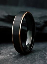 Wedding Rings Luxury Men039s Black Tungsten Ring With Rose Gold Edge Plating Brushed Band For Men Jewelry Size 6132610536