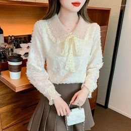 Women's Blouses Thin/Thick Autumn Winter Korean Doll Collar Lace Bottoming Shirt Fashion Long Sleeve Top