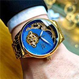 Wristwatches AOKULASIC Men Wristwatch Automatic Mechanical Waterproof Sport Original Male Clock Top Skeleton Hollow Watch 521