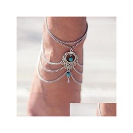 Bangle Bangle 1 Pcs Boho Gypsy Festival Blue Upper Arms Chain Armlet Armbands Bracelet Muti Tassel Bangles Foots Anklet Drop Delivery Dh5Km