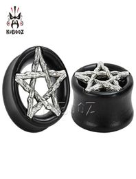 KUBOOZ Wood Ebony Pentagram Ear Piercing Plug Tunnels Body Jewelry Earring Gauges Expander Stretcher Whole 825mm 32PCS255V7153849