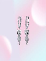 BAMOER 925 Sterling Silver Cute Cat Crystal Pussy Dazzling Cubic Zircon Drop Earrings for Women Sterling Silver Jewellery SCE519 2102838886