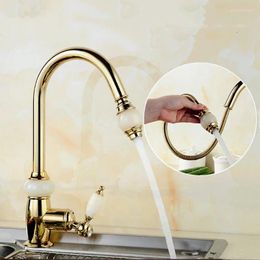 Kitchen Faucets 360 Rotate Rose Gold Brass Pull Out Faucet With Jade Shower Head Cold Water Mixer Sink Taps