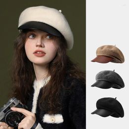 Berets Autumn Winter Sboy Caps For Women Warm Solid Octagonal Hat Male Detective Hats Retro Beanies Flat