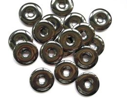 Shop 6pcs Hematite Donut stone 30mm disc Silver Gray Hematite Gemstone Pi Donut Focal Pendant Hemaite jewelry1306073