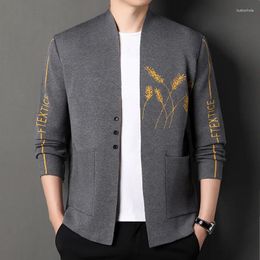 Men's Sweaters Live Knitted Cardigan Young And Middle-Aged Fashion Casual Wheat Brocade Sweater Male One Piece Drop