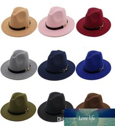 New Fashion TOP hats for men women Elegant fashion Solid felt Fedora Hat Band Wide Flat Brim Jazz Hats Stylish Trilby Panama Cap3525915