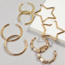 Hoop Earrings Oversize Gold Colour Heart Circle Star Hoops For Women Vintage Geometric Bamboo Round Huggies Earring HipHop Jewellery