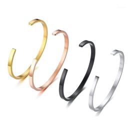 Bangle 4Mm Thin Open Cuff Bangles Stainless Steel Smooth Gold Black Rose Men Women Delicate Stackable Bracelet Jewellery Bangle Drop Del Dhrlh