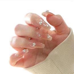 False Nails 24pcs Woman Pink Fake Nail Sparkling Rhinestones No Fading Artificial For Salon Expert And Naive Women