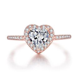 Fashion Rose Gold Crystal Heart Shaped Wedding Rings For Women Elegant Zircon Engagement Rings Jewellery Party Gifts269Z