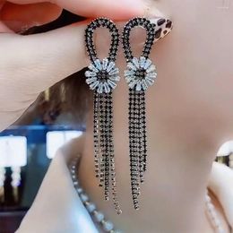 Dangle Earrings Super Fairy Flower Studded Tassel Female Online Celebrity Temperament Joker Long Personalized