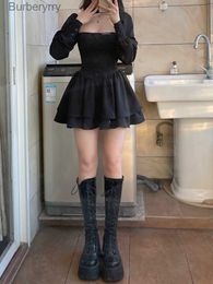 Skirts Black Vintage 3 Piece Skirt Set Women Sexy Lolita Y2k Mini Skirt Suit Fe Casual Korean Fashion Long Sle Retro Set 2023L231212