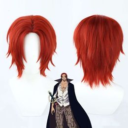 Flim Movie Halloween Shanks Red Short Synthetic Hair Cosplay Wigs for Men's + Wig Cap