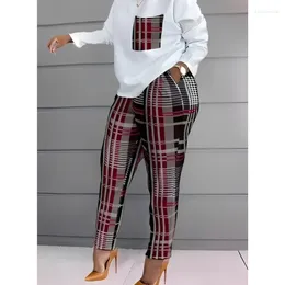 Women's Two Piece Pants 2023 Clothing Set Fashionable Casual Comfortable Printed Long Sleeved Top For Women