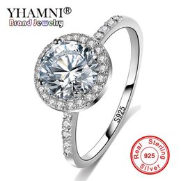 YHAMNI Fashion Genuine Real 925 Sterling Silver Rings Fine Jewellery 1 Carat CZ Diamant Wedding Engagement Rings For Women J2900286f