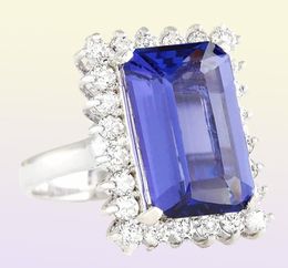 Large Dark Blue Square Zircon Stone Ring Fashion Jewellery Silver Crystal Rings For Engagement Wedding Jewellery L3K1169703414