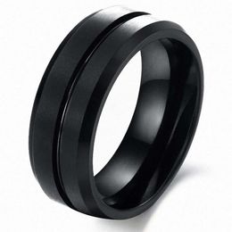8mm Black Tungsten Ring Men's Charm Wedding Band Polished Edge Matte Brushed Finish Center Engagement Statement Jewelry339k