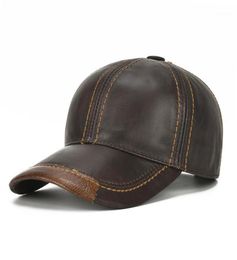 Genuine Cowhide Baseball Caps For Men Autumn Winter Warm Leather Snapback HatNew Retro Male Visor Sun Caps Chapeu For Dad Gift18678780