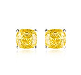 HBP 925 silver plated 18K platinum yellow diamond earrings 1 carat Square Earrings aura750 for women16051655081818