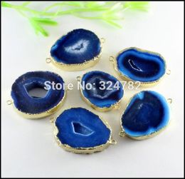 3pcs Gold Tone Blue Quartz Nature Druzy Geode Agate Slice gem stone Drusy Connector Pendant Beads for Bracelet Jewelry findings9090801
