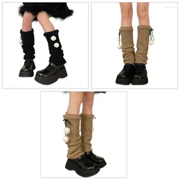 Women Socks Lolitas Leg Warmer Y2K Knitted Sleeve Goth Baggy Cuffs Ankle Heap JK Uniform Foot Cover Plush Ball 37JB