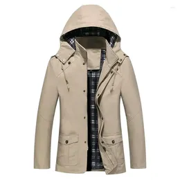 Men's Trench Coats Washing Windbreaker Autumn And Winter 2023 Korean Slim Fit Hooded Medium Long Work Clothes Pure