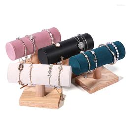 Jewellery Pouches T-Shaped Wood Earring Display Stand Velvet Leather Jewerly Rack Stud Accessories Storage Props