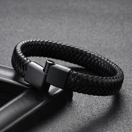 Punk Braclets Charm Black brown Man Bracelets With Braided Leather Stainless Steel Magnetic Clasp Rope Women Jewelry309K