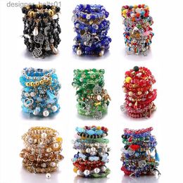 Charm Bracelets 10pcs/set Mix Colour Tree Flower Heart Alloy Pendant Beads Bohemian Bracelets Women Natural Stone Wristband Bangles For PartyL231214