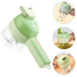 Christmas Decorations 4in1 Handheld Electric Vegetable Cutter Set Wireless Garlic Mud Masher Chilli Chopper Cutting Pressing Mixer Food Slicer 231211