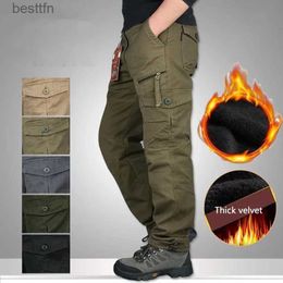 Men's Pants Winter Thick Fleece Casual Pants Men Cotton Military Tactical Baggy Cargo Pants Double Layer Warm Thermal Straight Long TrousersL231212