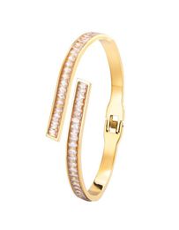 Bangle Fashion High Quality Chain Crystal Open Spring Bracelet For Woman Love Wedding Gift Stainless Steel Jewellery Whole9259582