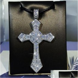 Pendant Necklaces Bling Diamond Stone Cross Pendants Necklace Platinum Plated Men Women Lover Gift Relius Jewellery Drop Delivery Dhxpo